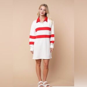 White Birch Red and White Polo Collar Long Sleeve Dress